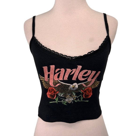 Harley-Davidson Tops - Harley Davidson 3D Emblem Vintage Eagle with Roses Tank Top Size Small